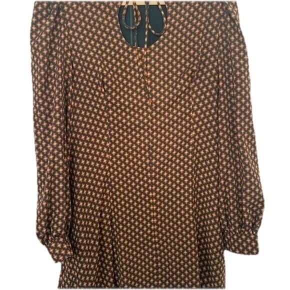 Cider 60’s Style Print Keyhole Short Green Orange XL Long Sleeves Zip Dress READ - Picture 3 of 7